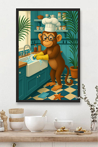 Harika bir ev KUHINJSKI STOL MDF STOL SA UZORAKOM MAJMUNA ZA PRANJE POSUĐA ZA...