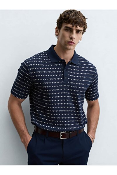 Atelier Old Money Kontrast Lacivert Örgülü Polo Yaka T-shirt SS7050