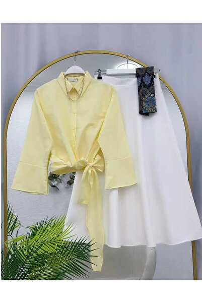 MODA VEDAT Women's Tie-Detail Shirt - Puff Scuba Skirt Set -0490