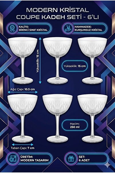 RİVO HOME DECOR Footed Glass Ice Cream Bowl 10X14 cm Set of 6