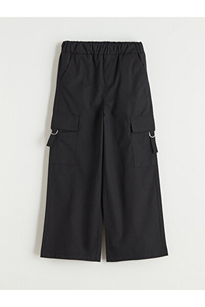 LC Waikiki Pantaloni cargo pentru fete LCW ECO negri cu talie elastică