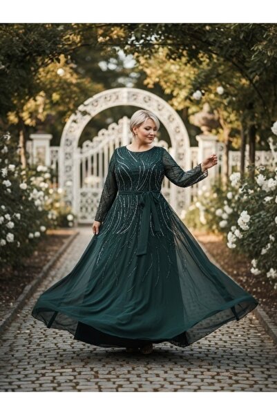 SANİSE Büyük Beden Uzun Abiye Elbise