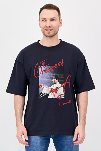 ALI Men Crew Neck Short Sleeve Graphic Print T-Shirt, Dark Grey