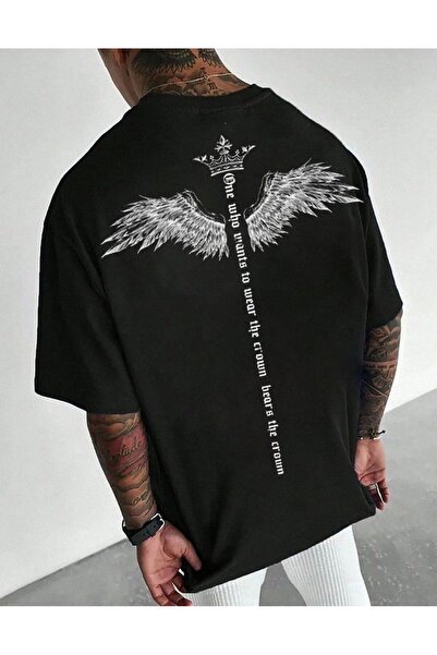 LELVANİ Men's Crowned Wing Back Printed T-Shirt