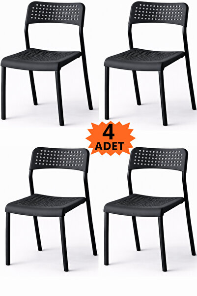 Flinder 4'lü Mari Siyah Mutfak Sandalyesi ve Balkon Sandalyesi Plastik Oturma...