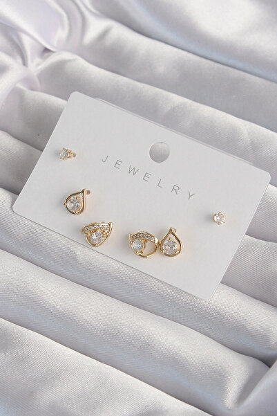 Nacario Mey Import ®   Brass Gold Color Zircon Stone Drop Model Earring Set