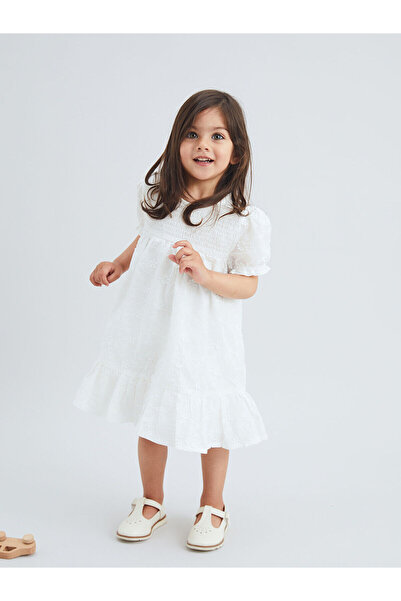 LC Waikiki Nevavm Floral Baby Girl Dress with Oval Collar and Difference