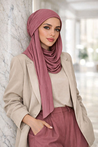 Aişe tesettür Dried Rose Striped Bandana Shawl