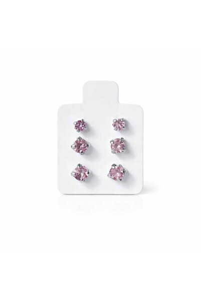 Bittox Taşlı Gümüş Renk Minimal Günlük Kadın Zirkon Küpe 3 Boy Set-Kadın Akse...