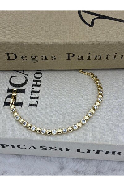 Hedef Bijuteri 14K Gold Renk Zirkon Taşlı Yuvarlak Detay Bileklik CM92