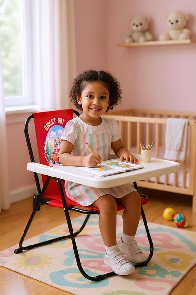 Exent 2-6 Yaş Sweet Cat LÜX Çocuk Piknik Sandalyesi-Mini Kamp Sandalyesi-KIRMIZI