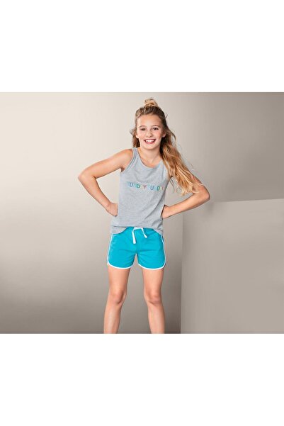 Tchibo Kid Girls Sleeveless Tank Top and Short Set, Gray and Blue