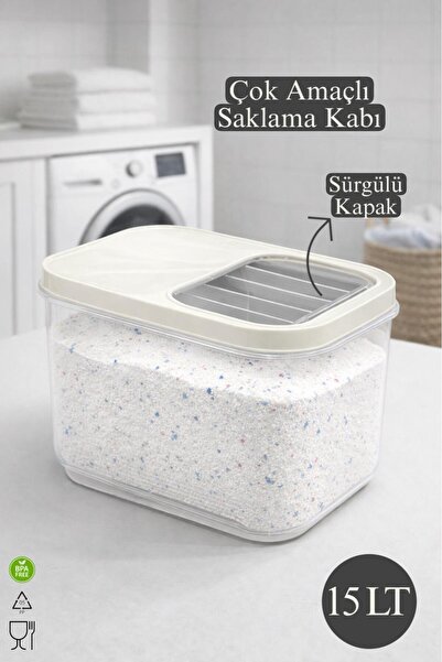 Funny Life 15 Liter Multi-Purpose Container with Sliding Lid - Food - Deterge...