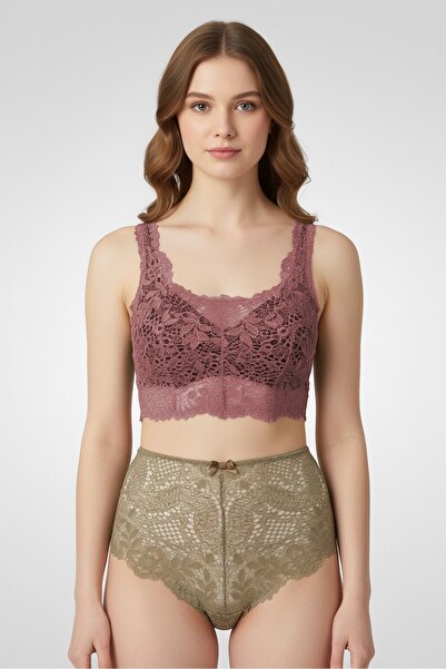 Etam Women Embroidered Lace Shorty Panty, Olive