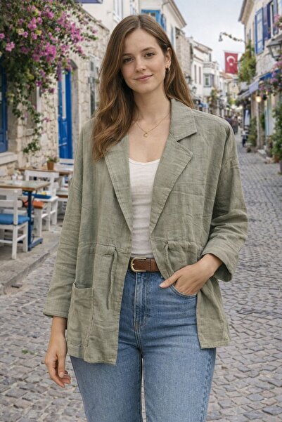 AGORATEKSTİL Women's New Season %Cotton Fabric Drawstring Double Pocket Jacket