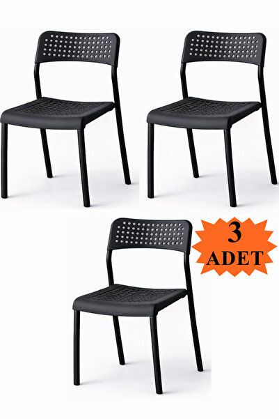 Flinder 3'lü Mari Siyah Mutfak Sandalyesi ve Balkon Sandalyesi Plastik Oturma...