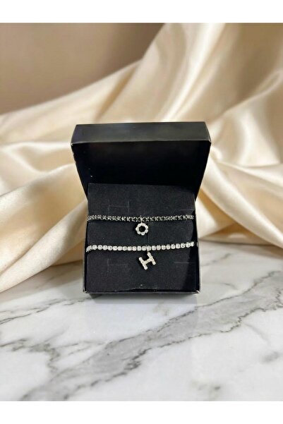 shopidik Letter-Engraved Double Zircon Stone Waterway Bracelet - Unisex Coupl...