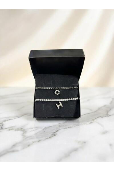 shopidik Letter-Engraved Double Zircon Stone Waterway Bracelet - Unisex Coupl...