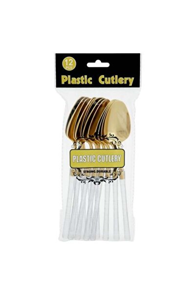 Generic ملاعق حلوى بلاستيكية ذهبية بمقبض شفاف - 12 قطعة