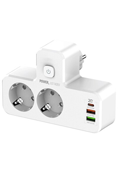 DAMUR Power Adapter with 2 AC Outlets and 3 USB Ports