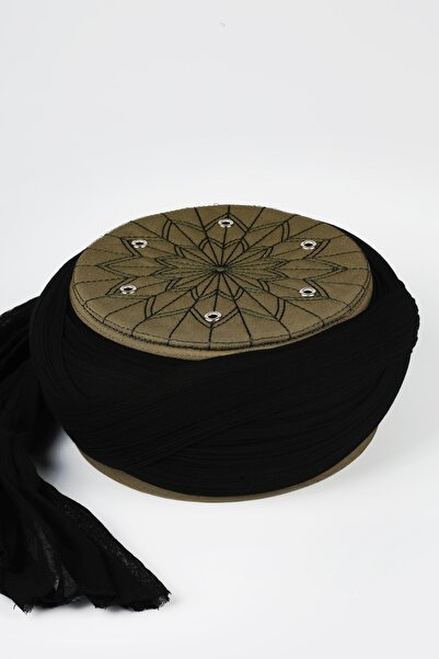 Sarıkhane Talebe Sarığ - Black Fabric - Green Skullcap - Cross Wrap - Bird's ...