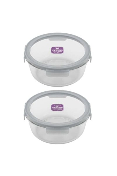 Generic طقم تخزين زجاجي بايركس دائري بغطاء - 950 مل - طقم واحد × قطعتين