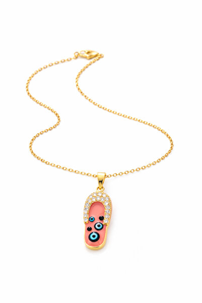 Z&T ACCESORIES قلادة من الفولاذ على شكل خرزة عين الشر باللون الوردي