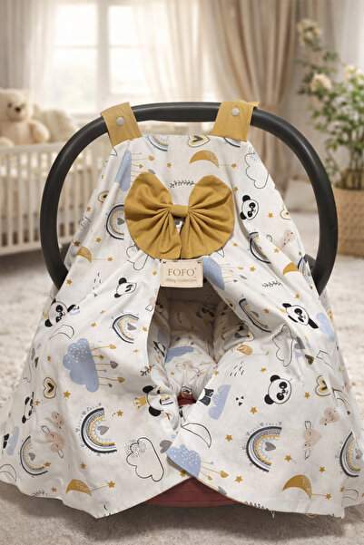 Belvia Home Bebek Puset Örtüsü Fiyonklu %100 Pamuk Ana Kucağı Örtüsü Panda Desen