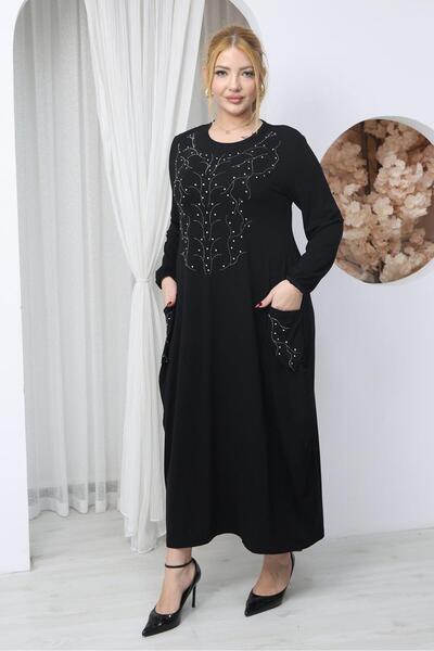Siyezen Plus Size Crystal Stone Embellished Dress