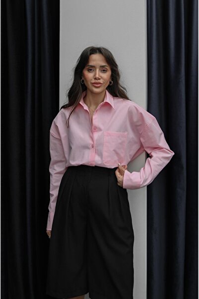 Havoş Pink Single Pocket Oversize Shirt