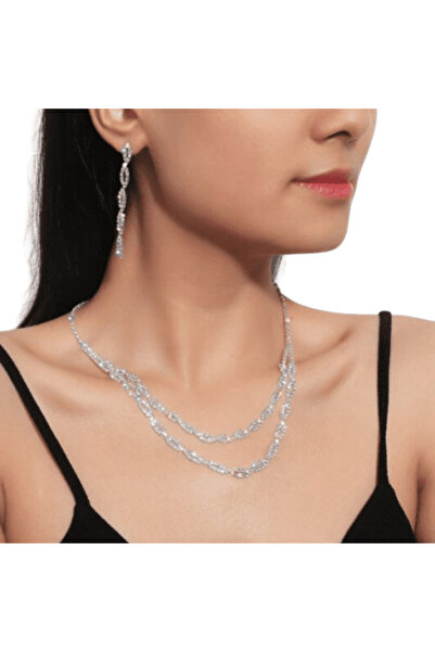 CRM Women's jewelry set, necklace and earrings, Elegance, CRM, silver