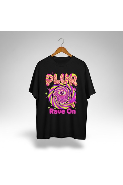 YRN COLLECTION Unisex Plur Rave on Printed Premium Combed Cotton Oversize T-S...