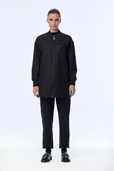 Zühre Quilted Patterned Zippered Black Jacket C-0150