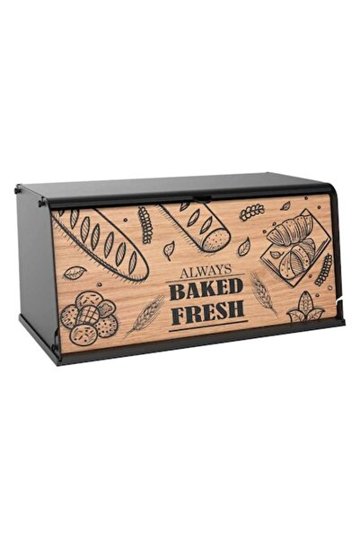 LaButic Plastic Bread Box with Integrated Wooden Cutting Board, 40.5x21x19 cm