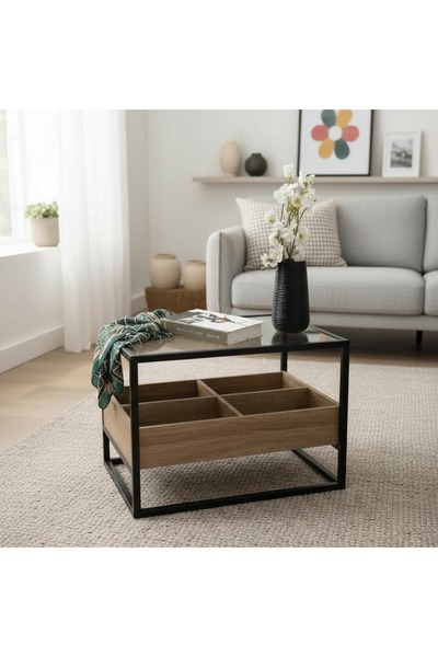 terndat طاولة خدمة دورين خشب مقسم سطح زجاج شفاف