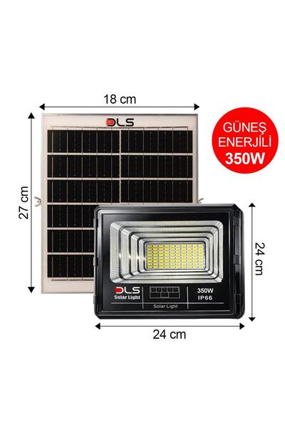 DLS 350W Güneş Enerjili Solar LED Projektör Harici Solar Panelli, 5 Metre Kab...