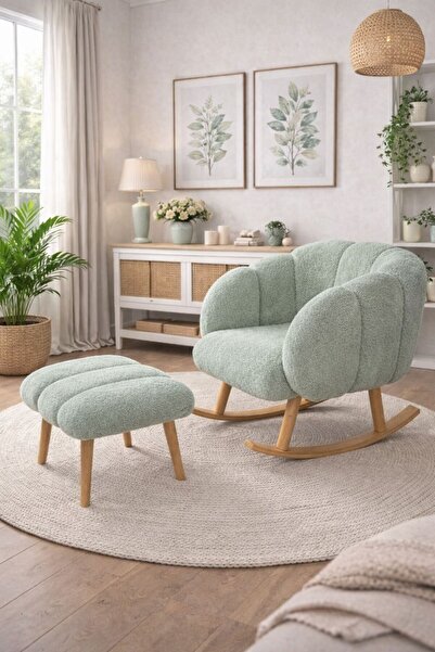 KOKİ DESİGN LOTUS Sallanan Ahşap Ayaklı Wellsoft Yeşil Berjer Koltuk - BENCH ...