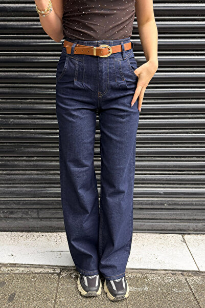 sunfyre Women's High Waist Self-Belt Detailed Wide Leg Pleated Palazzo Pants ...