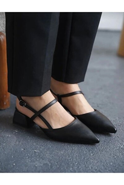 doğan gurup Cilt mat Siyah sivri burun kısa blok topopuklu kadın ayakkabı
