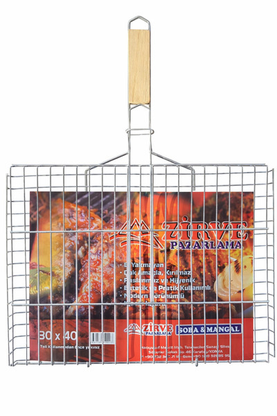 Zirve Paslanmaz Pirzola ve Köfte Izgara Teli - Ahşap Saplı Mangal Teli 30x40 cm