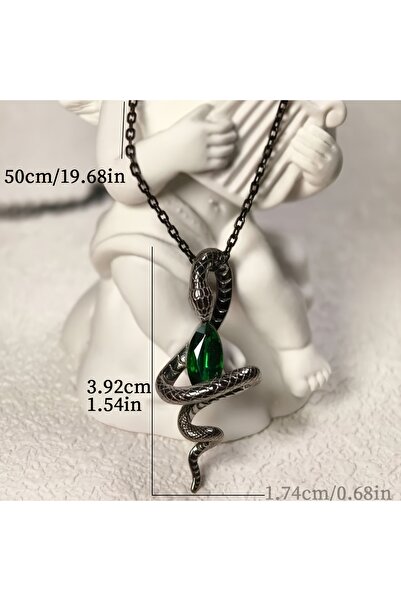 FG KONNİCHİWA Silver Green Emerald Snake Gothic Necklace Gothic Vintage Snake...