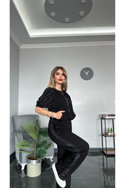 RED WOMAN FASHİON Stone Print Jacket Stylish Set