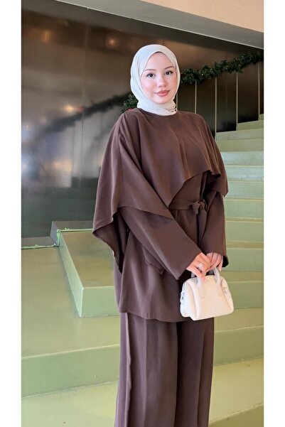 Molly Nelly Kadın Şal Detaylı Kuşaklı Günlük Bluz Pantolon Rahat Takım