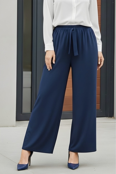 İmajButik Navy Blue Wide Leg Sandy Pants