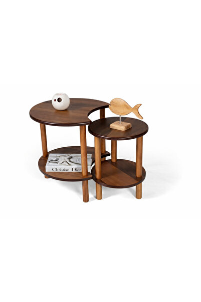 Handmade Ahşap İkili Sehpa Seti Orta Sehpa ve Yan Sehpa Modern Doğal Tasarım