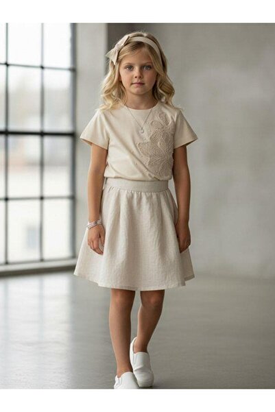 Zekids Κοριτσίστικο κοντομάνικο μπλουζάκι με κέντημα λουλουδιών