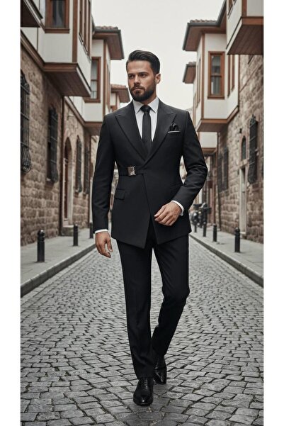 Salihtarzz Takım Elbise SlimFit Siyah Tokalı Premium SD42328