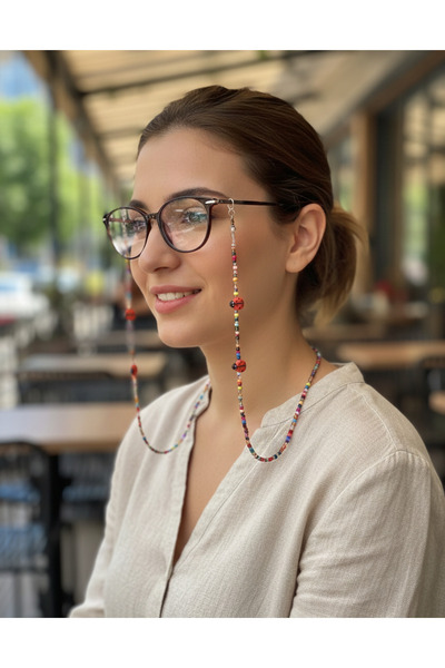 optiPoint حبل نظارات نسائي مزين بالخرز الملون بتفاصيل على شكل خنفساء - حزام ن...