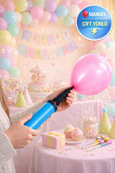 TOYFEST Portatif Manuel Balon Pompası Çift Yönlü El Tipi Balon Şişirme Aparat...