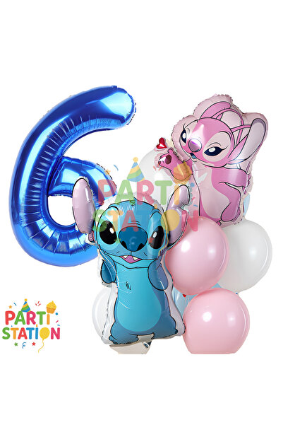 Parti Station مجموعة بالونات عيد ميلاد بعمر 6 سنوات بتصميم ستيتش، 7 قطع